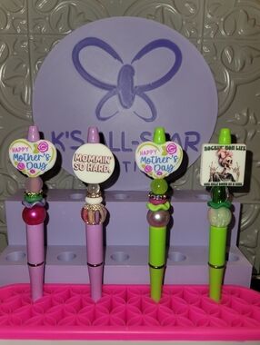 NWT-Decorative Mother's Day Beaded Pens - Pink & Lime Green-Sold Individually.